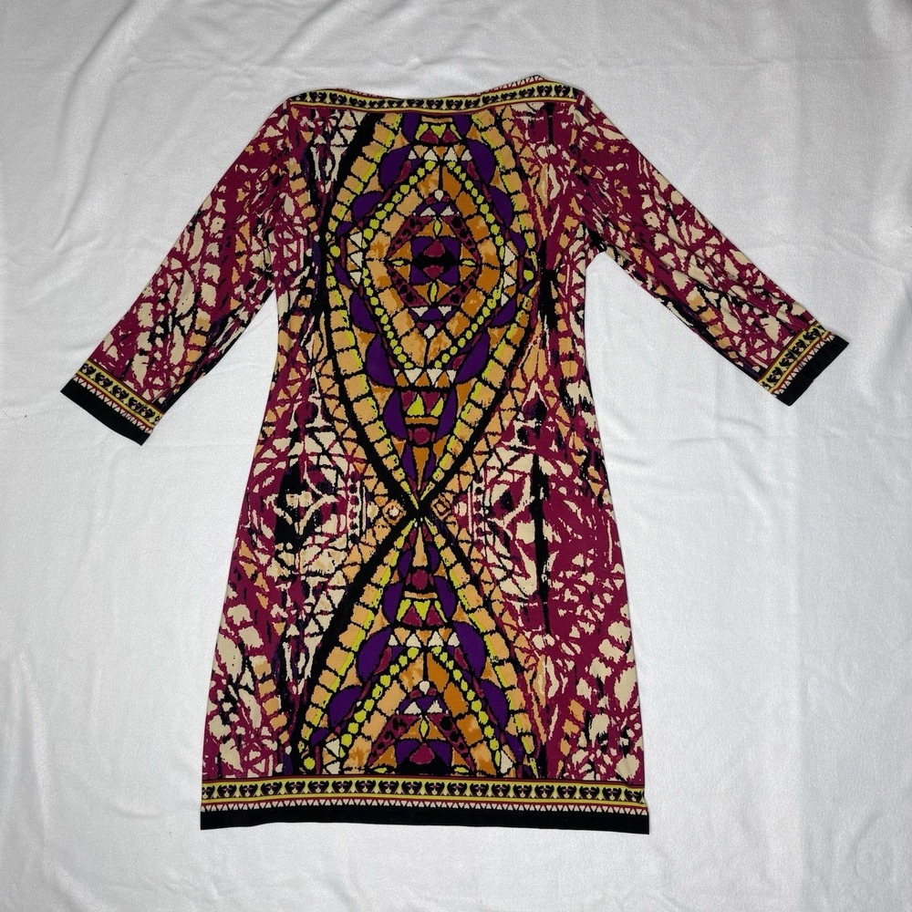 Colorful Ice Multicolor Shift Mosaic Print Dress 3/4 Sleeve Womens 8 Boho - Picture 13 of 13